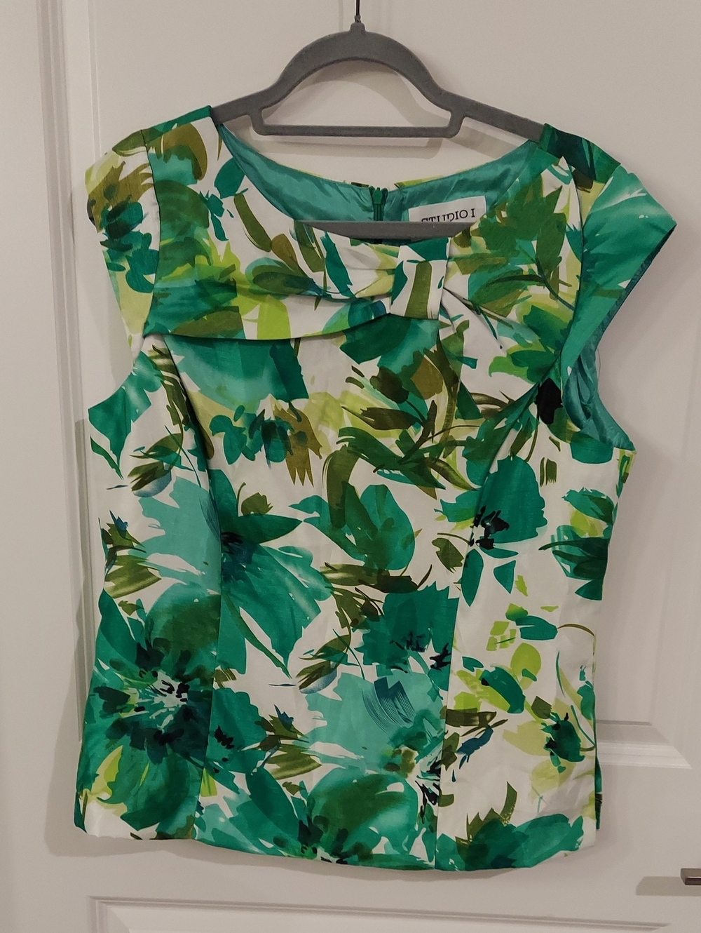 Studio I Teal and Green Floral Cap-Sleeve Midi Dress